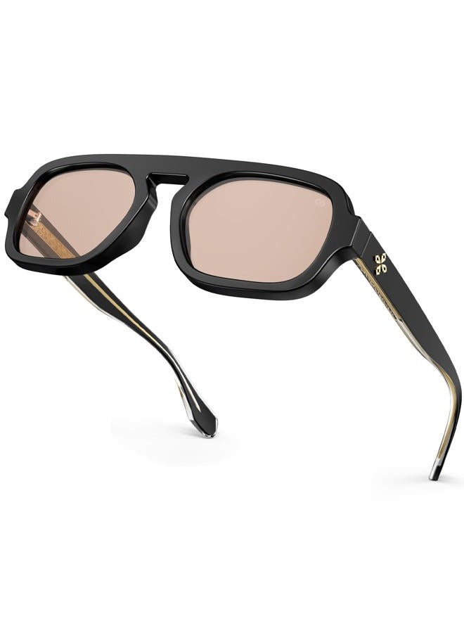 VISOONE Flat Top Square One Piece Sunglasses Women Cool Trendy Aviator Driving Sun Glasses UV400 Protection Large Shades Jane, Black, Large - Image 1