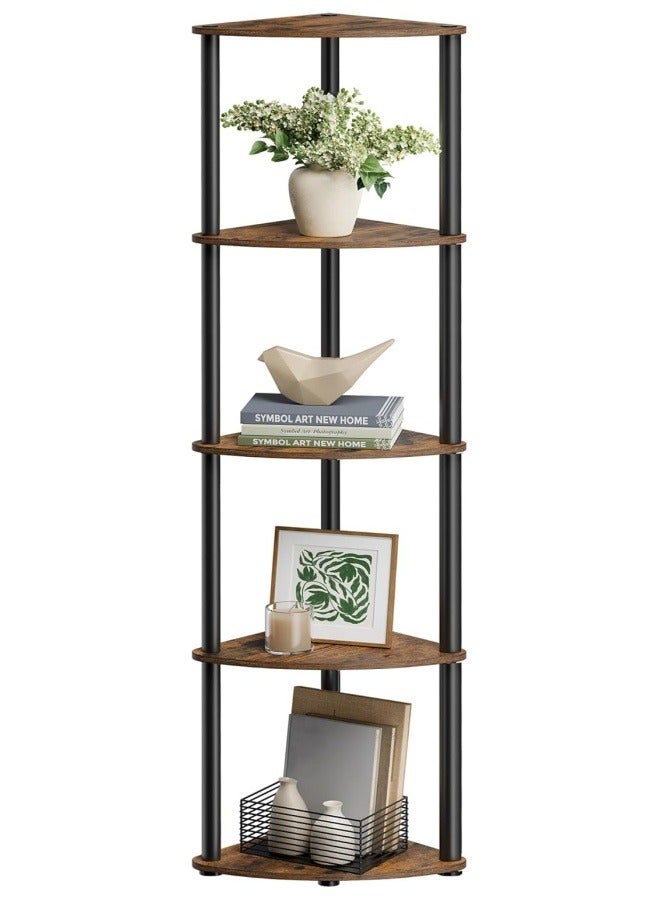 TAKHTEELA 5Tier Corner Shelf Stand Industrial Corner Bookshelf With Metal Frame Plant Corner Display Shelf Corner Bookcase For Bedroom Living Room Rustic Brown - Image 5