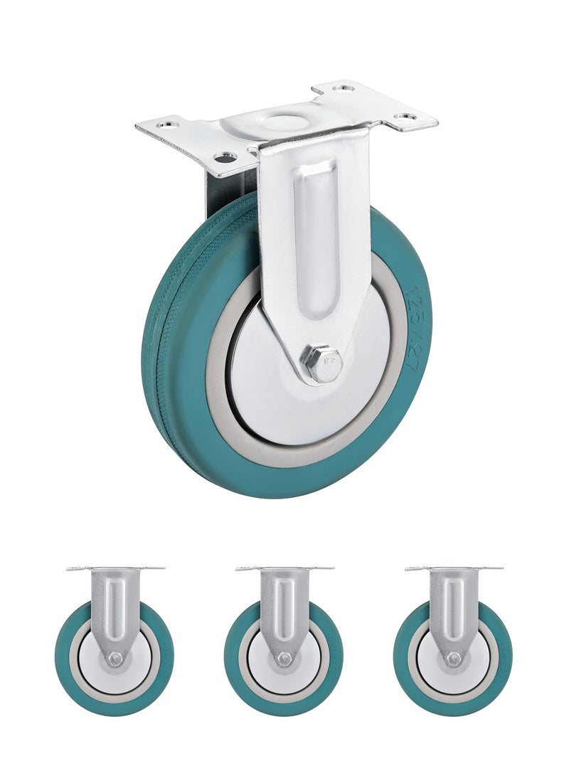 BMB TOOLS 125mm Caster Wheels Set of 4 Heavy Duty, Rigid Casters Top Plate Fitting, Non Marking Grey Rubber Fixed Caster Wheels for Cart Furniture Industrial Use - Image 1