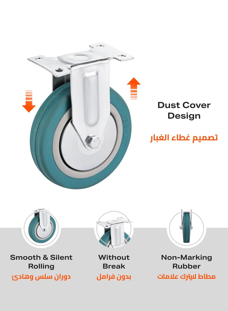 BMB TOOLS 125mm Caster Wheels Set of 4 Heavy Duty, Rigid Casters Top Plate Fitting, Non Marking Grey Rubber Fixed Caster Wheels for Cart Furniture Industrial Use - Image 4