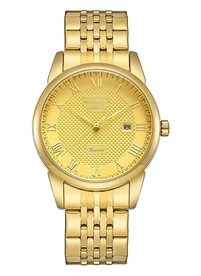 KENNETH SCOTT Kenneth Scott K23030-GBGC Men's Analog Display Watch & Stainless Steel Strap Gold
