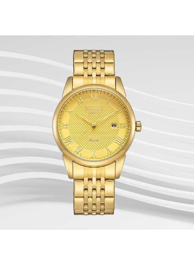 كينيث سكوت ساعة كينيث سكوت رجالي بعرض تناظري وسوار من الستانلس ستيل ذهبي - Image 1