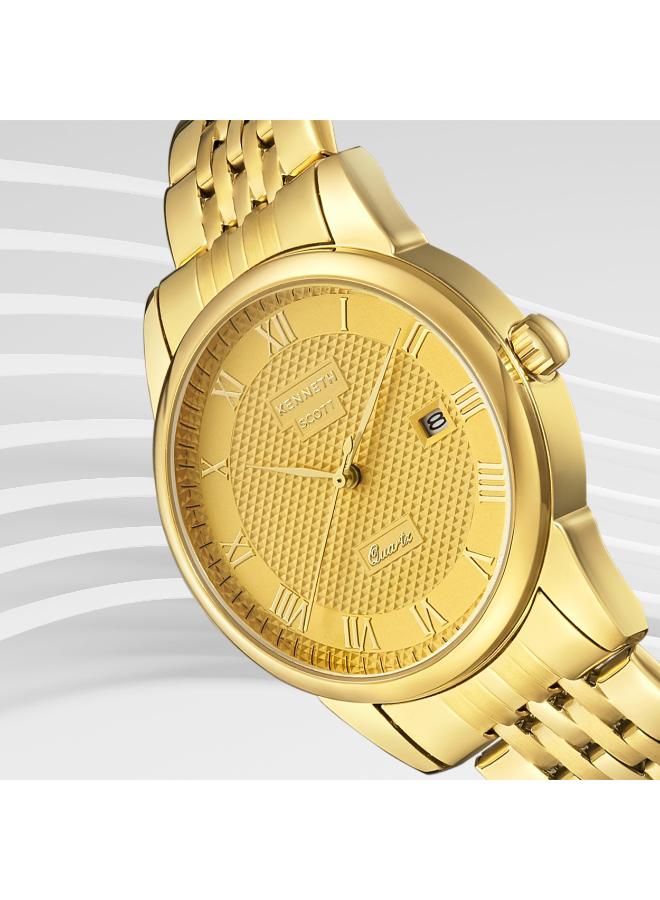 كينيث سكوت ساعة كينيث سكوت رجالي بعرض تناظري وسوار من الستانلس ستيل ذهبي - Image 2