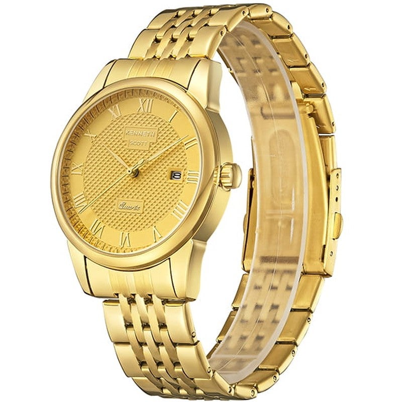 كينيث سكوت ساعة كينيث سكوت رجالي بعرض تناظري وسوار من الستانلس ستيل ذهبي - Image 3