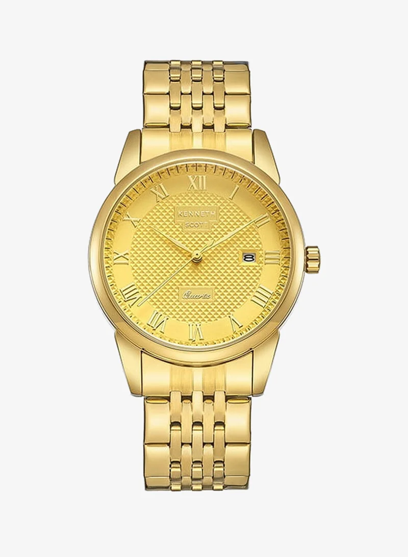 Kenneth Scott Kenneth Scott K23030-GBGC Men's Analog Display Watch & Stainless Steel Strap Gold