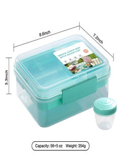 Aomeius Rectangle Portable Bento Lunch Container Box with Handle, BPA Free Snack Food Container for Work Picnic Travel, 56-oz Food Grade Lunch Box with 5-oz Yogurt Cup  - Image 4
