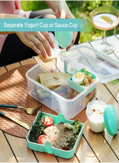 Aomeius Rectangle Portable Bento Lunch Container Box with Handle, BPA Free Snack Food Container for Work Picnic Travel, 56-oz Food Grade Lunch Box with 5-oz Yogurt Cup  - Image 5