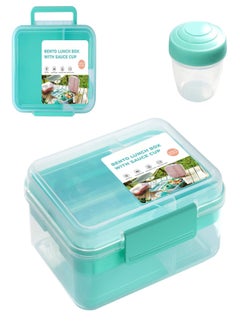 Aomeius Rectangle Portable Bento Lunch Container Box with Handle, BPA Free Snack Food Container for Work Picnic Travel, 56-oz Food Grade Lunch Box with 5-oz Yogurt Cup  - Image 3