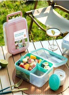 Aomeius Rectangle Portable Bento Lunch Container Box with Handle, BPA Free Snack Food Container for Work Picnic Travel, 56-oz Food Grade Lunch Box with 5-oz Yogurt Cup  - Image 2