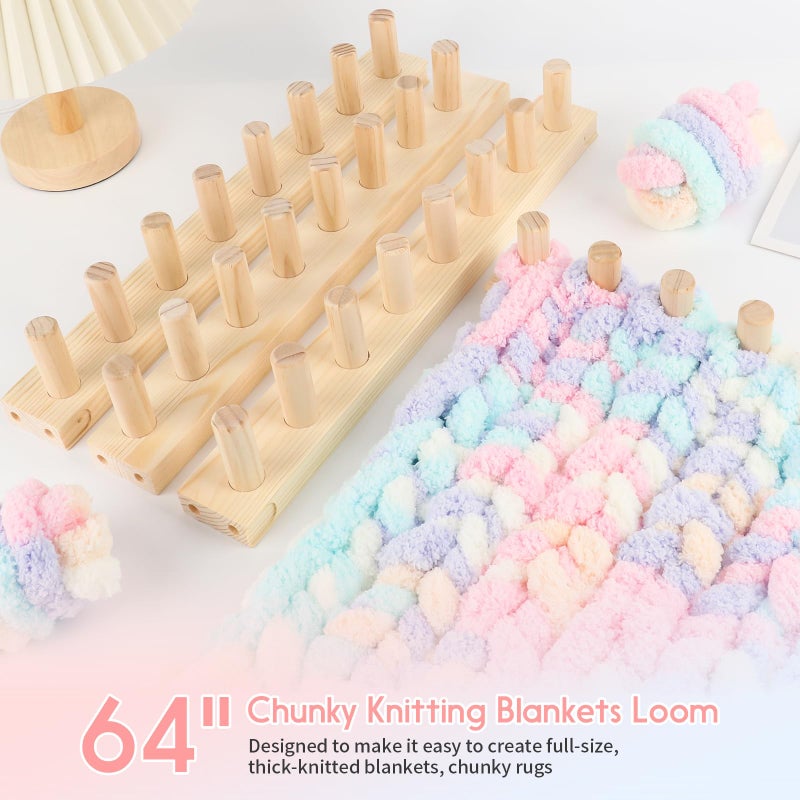 Ziimaikery 64 Inch Wooden Chunky Blanket Knitting Loom, Chunky Knitting Loom for Blanket Making Adjustable DIY Frame for Bulky Yarn Projects, Reusable Crafting Tool for Beginners (64inch) - Image 3