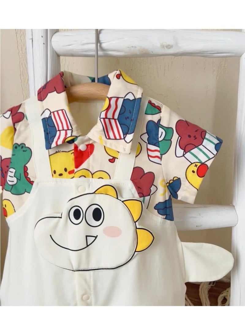 ملابس اطفال مواليد أولاد بتصميم ديناصور – بذلة قطن ناعم مع أزرار سهلة، هدايا مواليد، طقم مواليد – مقاس 73سم - Image 2