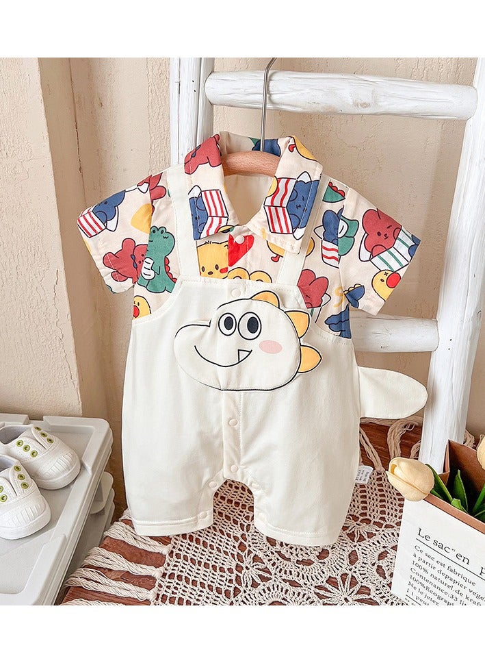 ملابس اطفال مواليد أولاد بتصميم ديناصور – بذلة قطن ناعم مع أزرار سهلة، هدايا مواليد، طقم مواليد – مقاس 73سم - Image 1