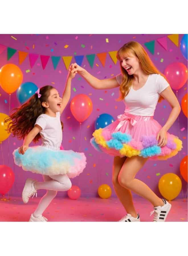 Glimso Women tutu skirt Festival Fluffy Layered Tulle Skirt Ladies Dance Party Rainbow Ruffle Trim Elastic Waist Costume Ballet Underskirt Puffy Skater Purple L  - Image 3