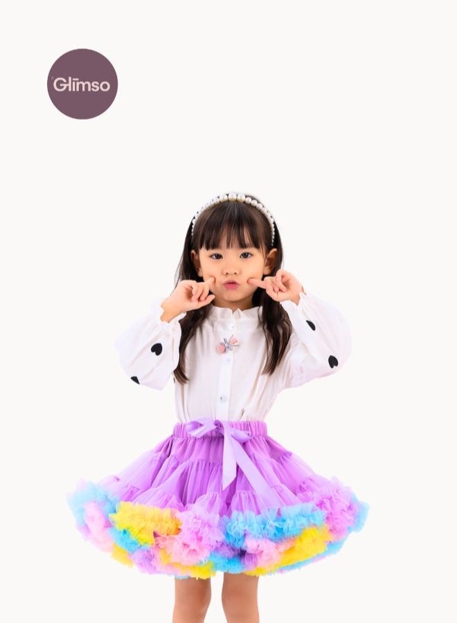 Glimso Women tutu skirt Festival Fluffy Layered Tulle Skirt Ladies Dance Party Rainbow Ruffle Trim Elastic Waist Costume Ballet Underskirt Puffy Skater Purple L  - Image 5