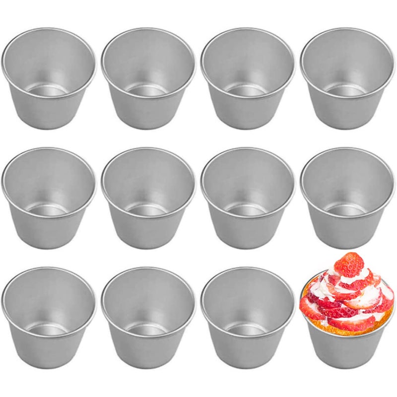 FRIGIIRE 12 Pieces Pudding Molds for Baking Single Muffin Tin Cupcake Tin Ramekins Cups Nonstick Souffle Darioles Mould Aluminum315 inch Height