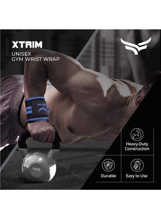 XTRIM Wrist Support for Men & Women, Wrist Band for Men, Gym Wrist Wrap, Gym Fitness Band, Gym Equipment for Home, Gym Support Accessories for Men for Hand Grip & Wrist Support Crepe Bandage (Black & Blue) - Image 2