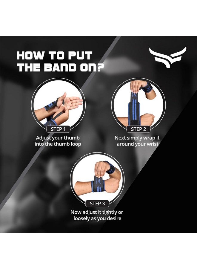 XTRIM Wrist Support for Men & Women, Wrist Band for Men, Gym Wrist Wrap, Gym Fitness Band, Gym Equipment for Home, Gym Support Accessories for Men for Hand Grip & Wrist Support Crepe Bandage (Black & Blue) - Image 4