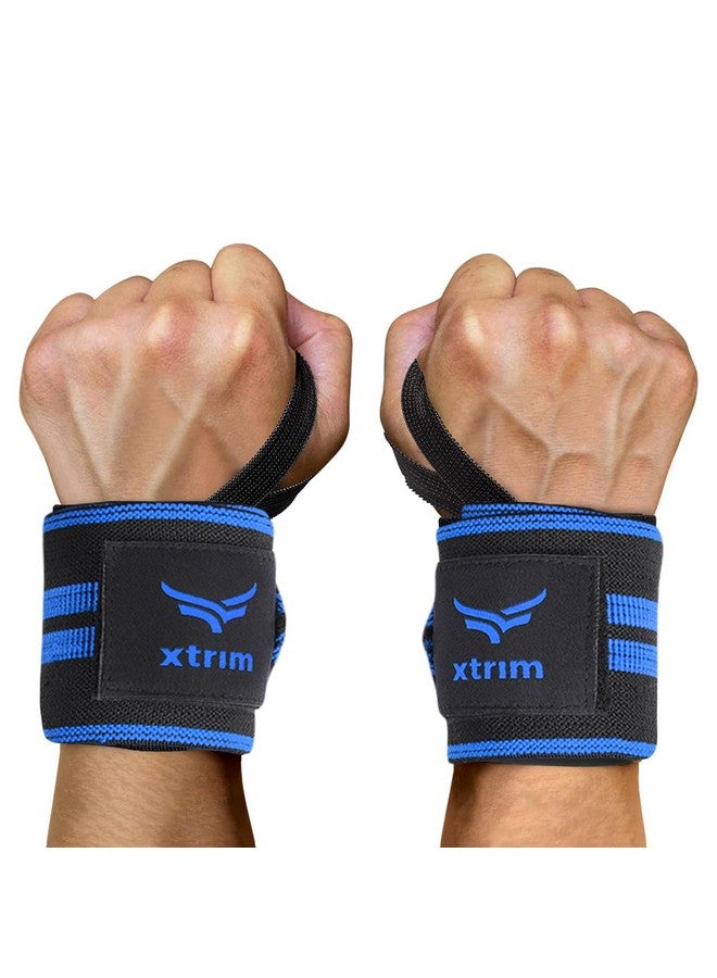 XTRIM Wrist Support for Men & Women, Wrist Band for Men, Gym Wrist Wrap, Gym Fitness Band, Gym Equipment for Home, Gym Support Accessories for Men for Hand Grip & Wrist Support Crepe Bandage (Black & Blue) - Image 1