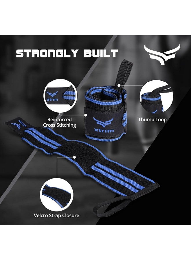XTRIM Wrist Support for Men & Women, Wrist Band for Men, Gym Wrist Wrap, Gym Fitness Band, Gym Equipment for Home, Gym Support Accessories for Men for Hand Grip & Wrist Support Crepe Bandage (Black & Blue) - Image 3