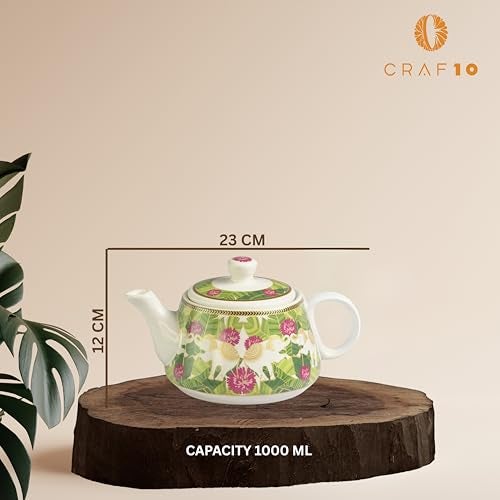 CRAF10 Ceramic Handcrafted Royal Elephant Printed Tea Morning Set - 1 Kettle (1 Litre) & 6 Cups (160 ML) | Microwave & Dishwasher Safe | Teapot | Tea Sets with Kettle for Gifting - Image 2