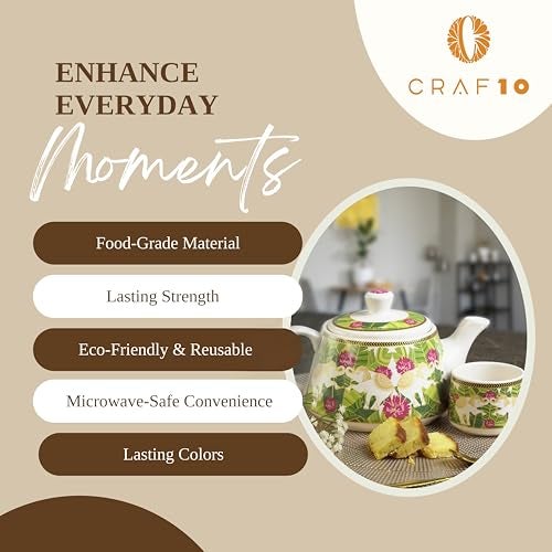 CRAF10 Ceramic Handcrafted Royal Elephant Printed Tea Morning Set - 1 Kettle (1 Litre) & 6 Cups (160 ML) | Microwave & Dishwasher Safe | Teapot | Tea Sets with Kettle for Gifting - Image 4