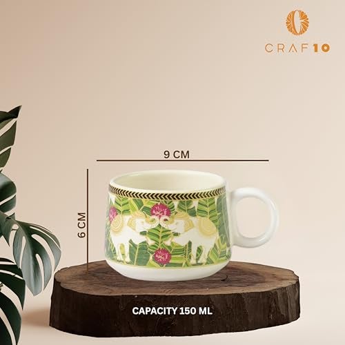 CRAF10 Ceramic Handcrafted Royal Elephant Printed Tea Morning Set - 1 Kettle (1 Litre) & 6 Cups (160 ML) | Microwave & Dishwasher Safe | Teapot | Tea Sets with Kettle for Gifting - Image 3