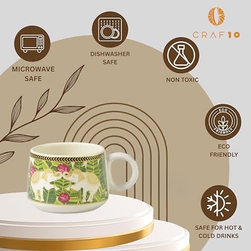 CRAF10 Ceramic Handcrafted Royal Elephant Printed Tea Morning Set - 1 Kettle (1 Litre) & 6 Cups (160 ML) | Microwave & Dishwasher Safe | Teapot | Tea Sets with Kettle for Gifting - Image 5
