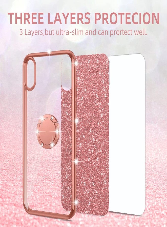 nancheng جراب نانتشنغ لهاتف ون بلس 9 برو 5G (2021) - غطاء TPU ناعم لامع بتصميم أنيق للبنات والسيدات، مزود بحلقة وحامل وحبل تعليق، مقاوم للصدمات - لون ذهبي وردي - Image 2