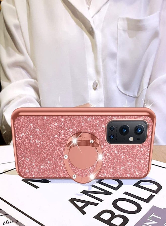 nancheng جراب نانتشنغ لهاتف ون بلس 9 برو 5G (2021) - غطاء TPU ناعم لامع بتصميم أنيق للبنات والسيدات، مزود بحلقة وحامل وحبل تعليق، مقاوم للصدمات - لون ذهبي وردي - Image 3