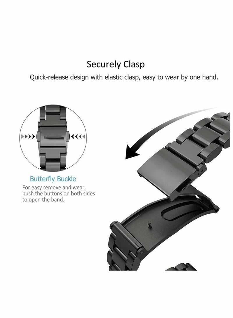 Y&D For Mi Band Strap Replacement, Smart Watch Wristband Replacement Accessories for 6 5 4 3 Metal Stainless Steel Bracelet (Black)  - Image 2