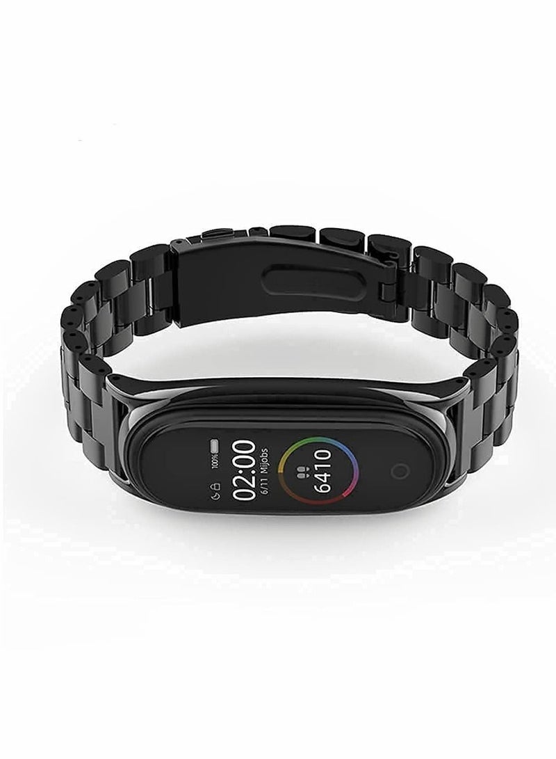 Y&D For Mi Band Strap Replacement, Smart Watch Wristband Replacement Accessories for 6 5 4 3 Metal Stainless Steel Bracelet (Black)  - Image 1