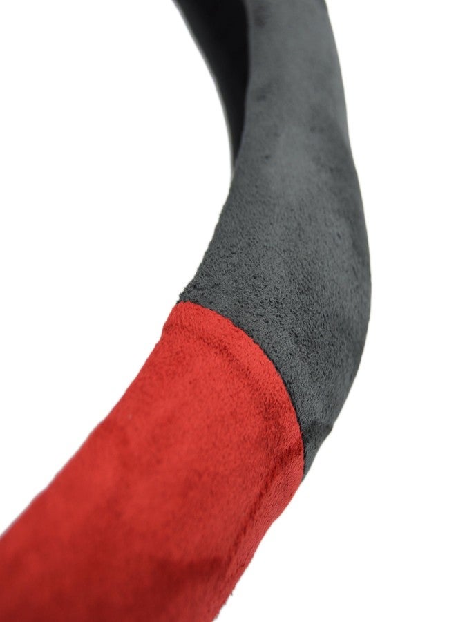 PartsTo Steering Wheel Cover Wrap with Sporty Suede Leather Grip fit for Tesla Model 3 Y Corolla RAV4 Camry Civic Accord CR-V 14 ½” to 15” Steering Wheel Raised Contours (Black+Red Top, 14 ½” to 15”) - Image 3