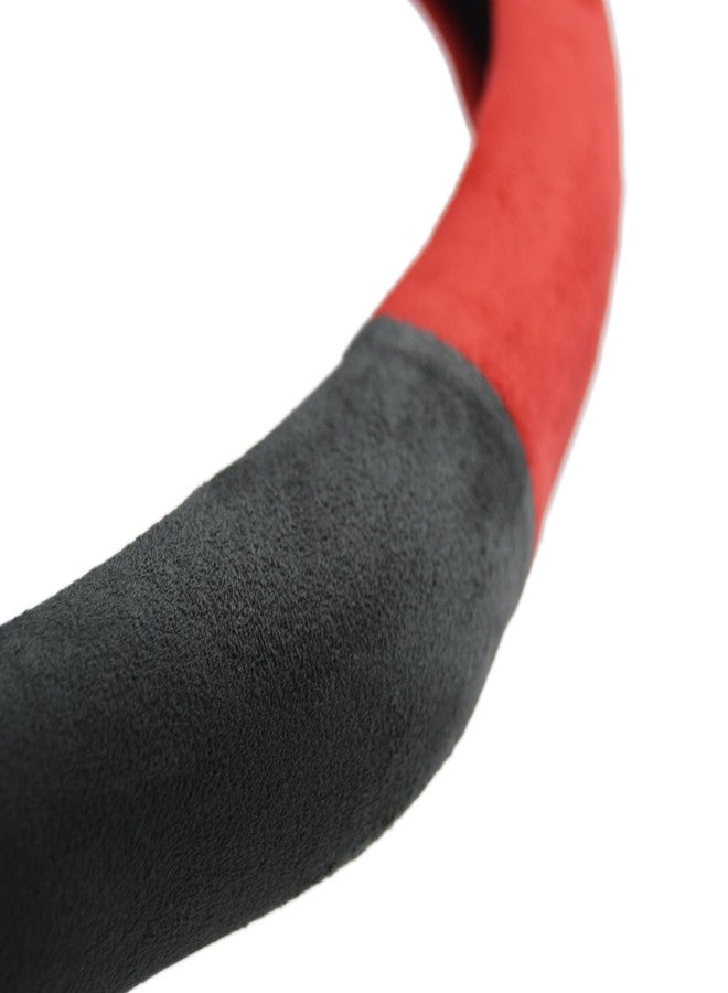 PartsTo Steering Wheel Cover Wrap with Sporty Suede Leather Grip fit for Tesla Model 3 Y Corolla RAV4 Camry Civic Accord CR-V 14 ½” to 15” Steering Wheel Raised Contours (Black+Red Top, 14 ½” to 15”) - Image 2