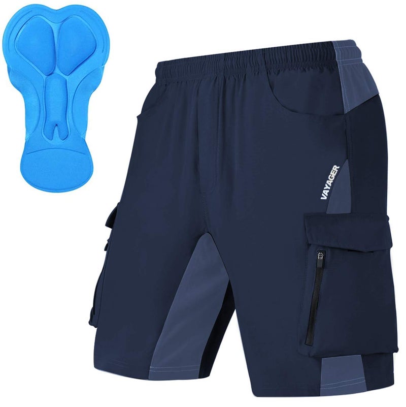 VAYAGER Men's Mountain Bike Shorts 3D Padded Bicycle MTB Shorts Loose-fit Lightweight MTB Cycling Shorts (Navy-M) - Image 1