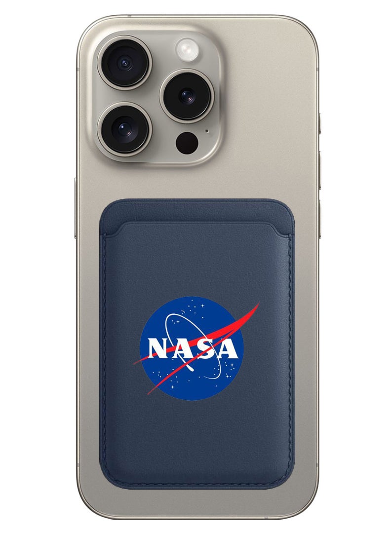 Theodor Magnetic Wallet, Compatible with MagSafe Wallet, for iPhone Wallet, for iPhone 16/15/14/13/12 Series, Not for iPhone 13/12 mini, 3 Card Holder, Vegan Leather, Navy - Nasa CLassic - Image 1