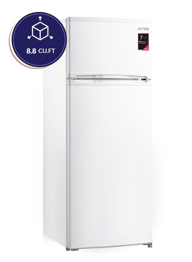 Arrow 248L Double Door Refrigerator, 8.8 Cu. Ft. with Mechanical Temp. Control, Defrost, White Color, Metal Door Panel, Recessed Handle, Energy Saving, Inside Lighting, Wheel | Model No: RO2-390L - Image 4