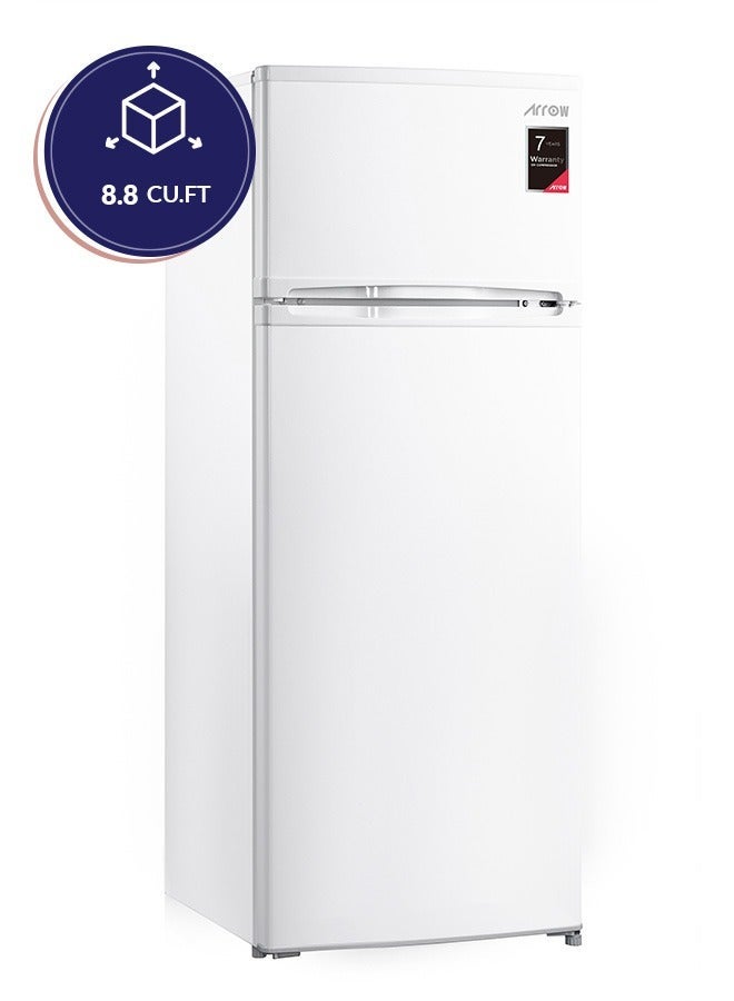 Arrow 252Liters, 8.9Cu.Ft,Double Door Refrigerator with 7 Years Compressor Warranty, Mechanical Temperature Control, Defrost, Metal Door Panel, Recessed Handle, Energy Saving, Inside Lighting, Wheel, White Color | Model No: RO2-390L - Image 4