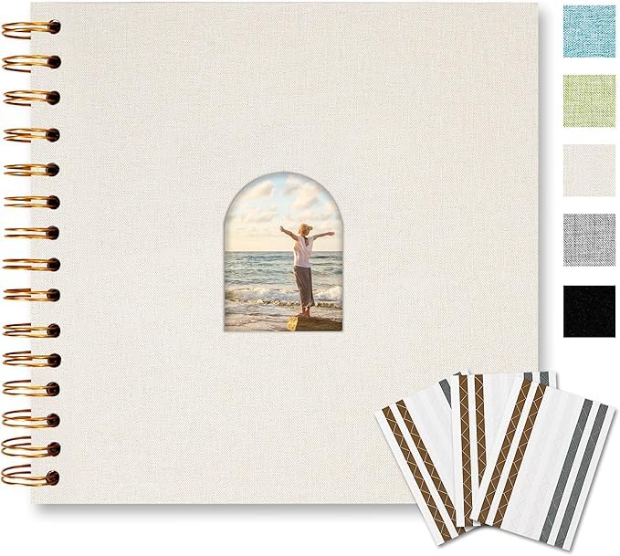 Vienrose 8x8 Inch Scrapbook Album 20 Sheets 40 Blank Thick Pages Personalized DIY Photo Album Linen Arch Window Memory Book for Wedding Baby Shower Anniversary Travel Keepsake Gift Beige - Image 1