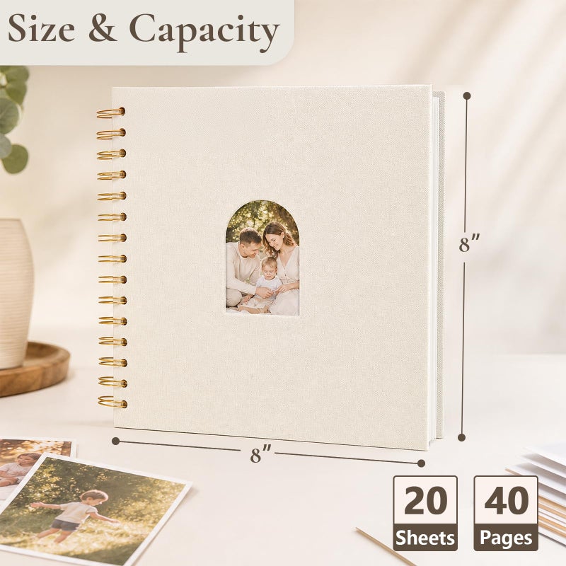Vienrose 8x8 Inch Scrapbook Album 20 Sheets 40 Blank Thick Pages Personalized DIY Photo Album Linen Arch Window Memory Book for Wedding Baby Shower Anniversary Travel Keepsake Gift Beige - Image 3