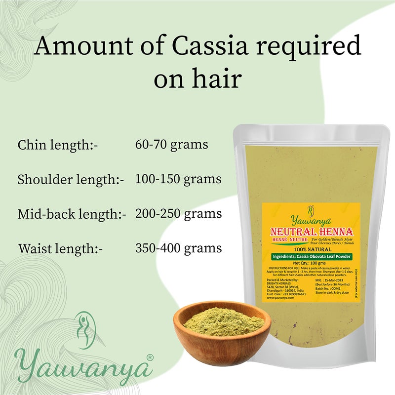 Yauvanya 100% pure Neutral Henna (Cassia Obovata) Powder for Blonde/Golden hair | Colorless Henna | Natural Hair Conditioner | For Soft, Silky, Shiny hair - 3x100gms - Image 4
