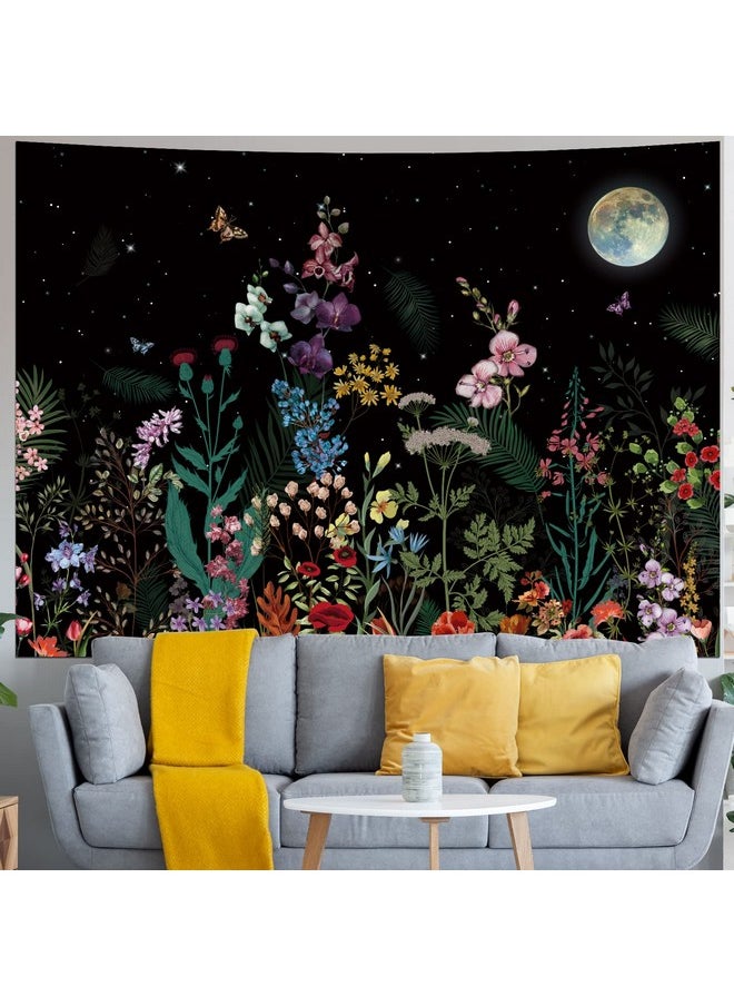 Generleo Floral Plants Tapestry Galaxy Moon Stars Tapestry Vintage Boho Flower Butterfly Tapestry Black Starry Sky Nature Tapestry Wall Hanging For Bedroom  - Image 5