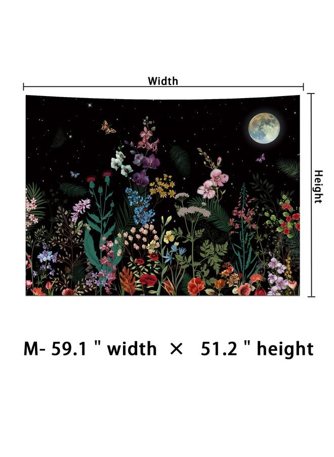 Generleo Floral Plants Tapestry Galaxy Moon Stars Tapestry Vintage Boho Flower Butterfly Tapestry Black Starry Sky Nature Tapestry Wall Hanging For Bedroom  - Image 4