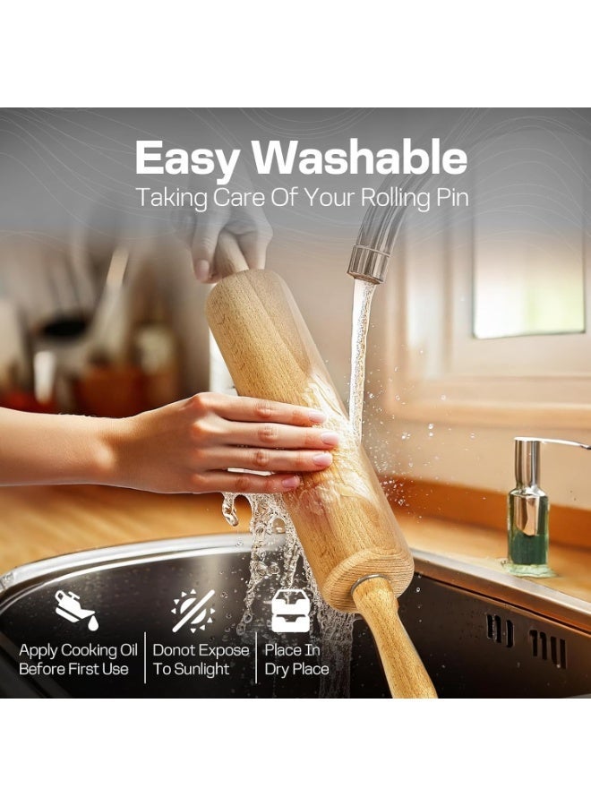 شوبك خشبي للخبز بمقابض - أداة فرد عجين غير لاصقة للبيتزا والخبز والبسكويت والفوندان والتورتيلا، شوبك مطبخ متين للمعجنات والمعكرونة وقشرة الفطائر وعجين الشاباتي - Image 4