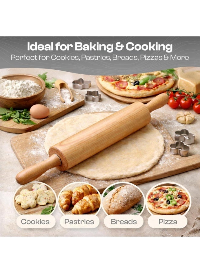 شوبك خشبي للخبز بمقابض - أداة فرد عجين غير لاصقة للبيتزا والخبز والبسكويت والفوندان والتورتيلا، شوبك مطبخ متين للمعجنات والمعكرونة وقشرة الفطائر وعجين الشاباتي - Image 3