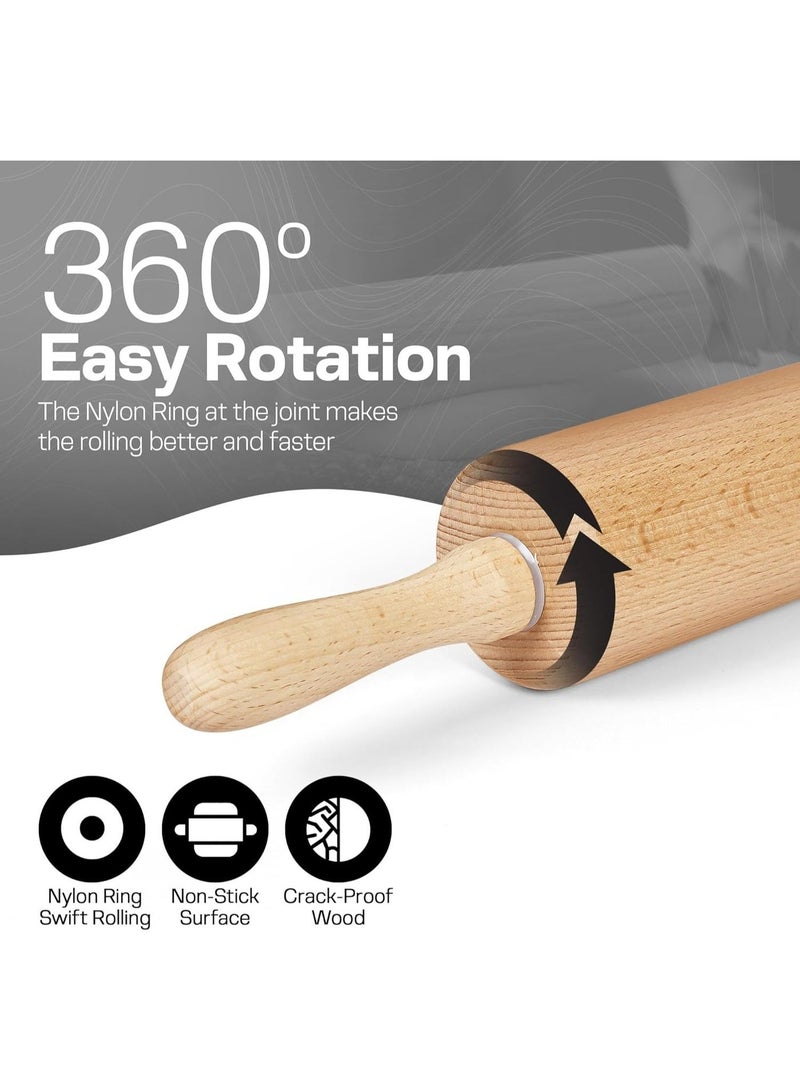 Lukadah Wooden Rolling Pin with Handles, Non-Stick Dough Roller for Baking, Pizza, Cookies, Bread, Pastry, Pie Crust, Fondant, Pasta & Chapati, Durable Kitchen Baking Tool - Image 3