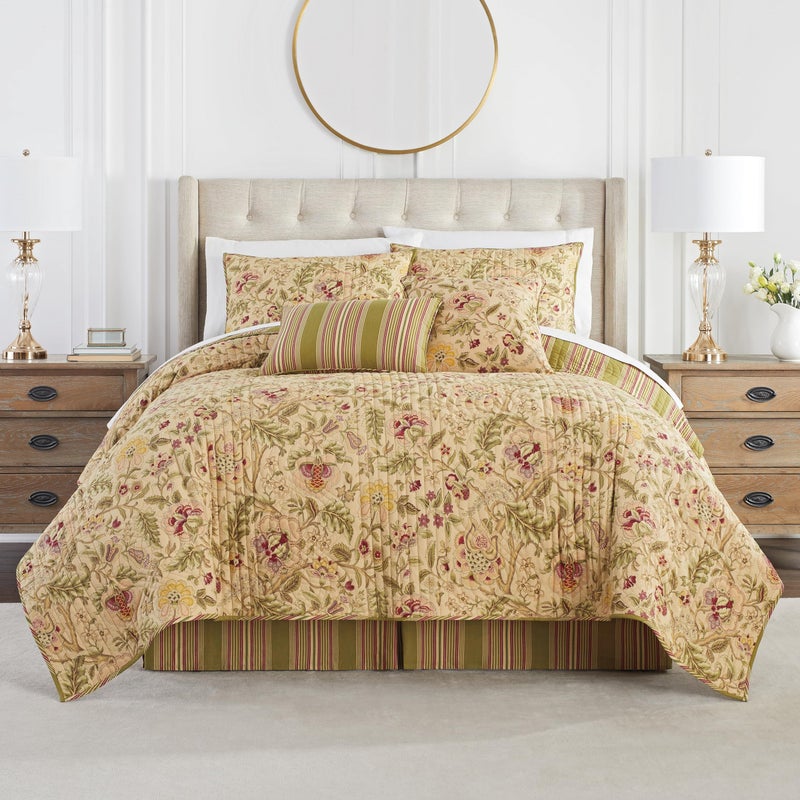 Waverly Imperial Dress Jacobean Floral Soft All Season Reversible 3-Piece Quilt Bedspread Set, Twin, Antique - Image 2
