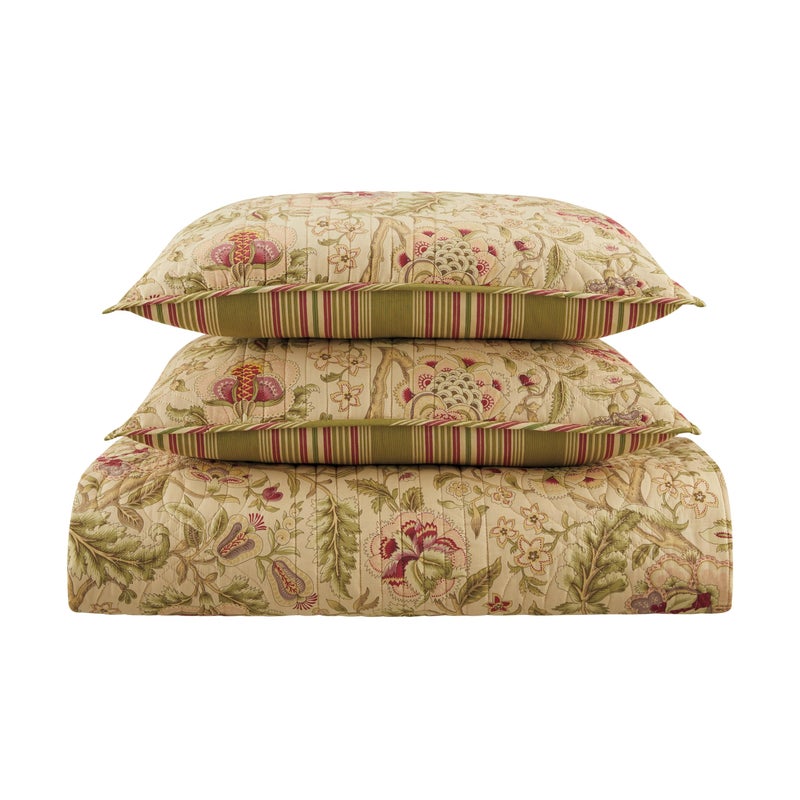 Waverly Imperial Dress Jacobean Floral Soft All Season Reversible 3-Piece Quilt Bedspread Set, Twin, Antique - Image 4