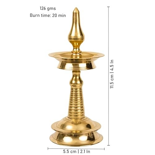 Putrika Traditional Brass Kerala Kuthu villaku Diya for Puja | Lord Ayyappan Vilakku|Pooja Aarti|Arti Deepak Deepam Oil Lamp for Home Temple [Weight:125g]-Kerala Nila Villakku(4.5inch) - Image 4