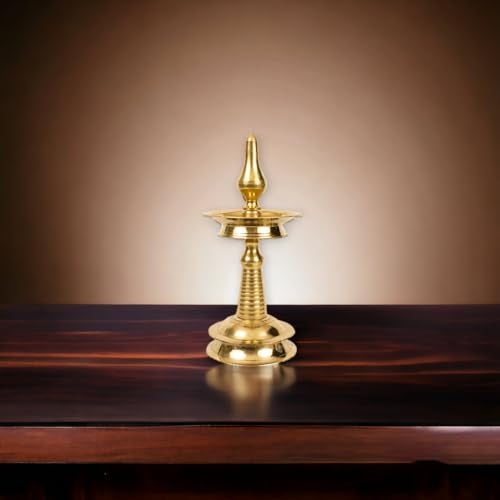 Putrika Traditional Brass Kerala Kuthu villaku Diya for Puja | Lord Ayyappan Vilakku|Pooja Aarti|Arti Deepak Deepam Oil Lamp for Home Temple [Weight:125g]-Kerala Nila Villakku(4.5inch) - Image 3