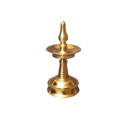 Putrika Traditional Brass Kerala Kuthu villaku Diya for Puja | Lord Ayyappan Vilakku|Pooja Aarti|Arti Deepak Deepam Oil Lamp for Home Temple [Weight:125g]-Kerala Nila Villakku(4.5inch) - Image 1